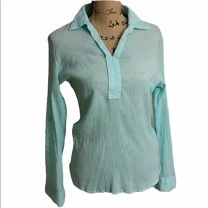 Gap Pullover V-Neck Long Sleeved Aqua Blouse M